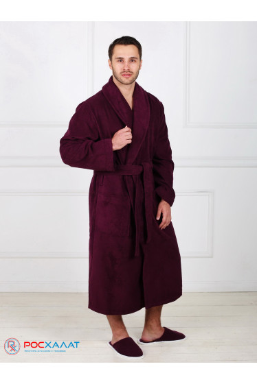 Мужской махровый халат с шалькой темно-бордовый