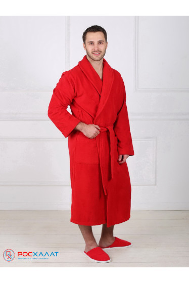 Мужской махровый халат с шалькой красный