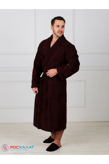 Мужской махровый халат с шалькой темно-коричневый