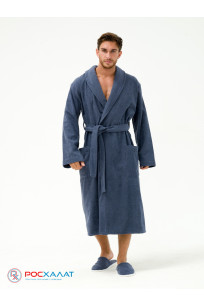 Мужской махровый халат с шалькой серый