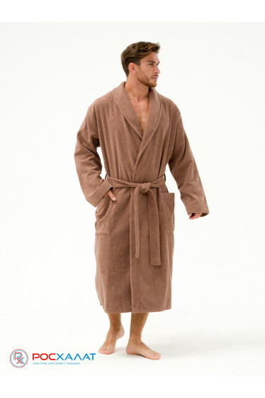 Мужской махровый халат с шалькой коричневый