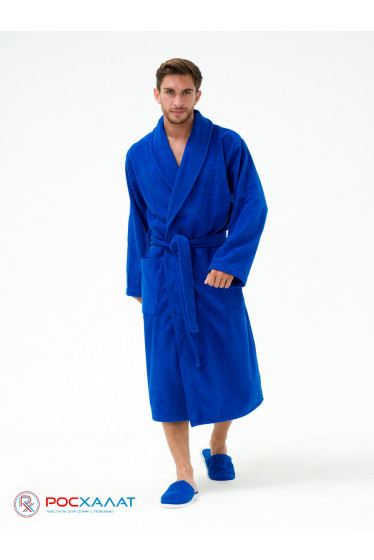 Мужской махровый халат с шалькой синий