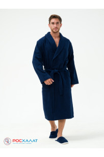 Мужской махровый халат с шалькой темно-синий