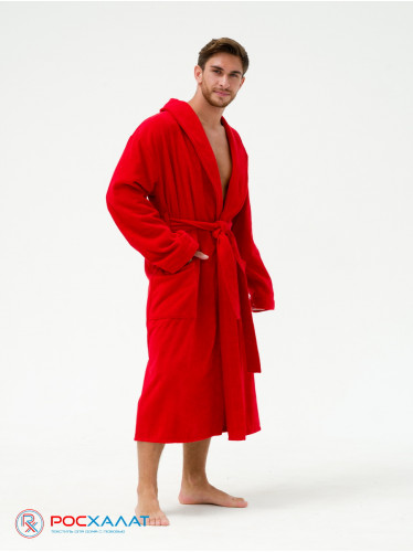 Мужской махровый халат с шалькой красный МЗ-03 (67)