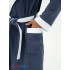 Мужской махровый халат с капюшоном с белой отделкой серый+белый МЗ-05-1 (84)