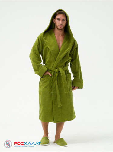 Мужской махровый халат с капюшоном хаки МЗ-05 (125)
