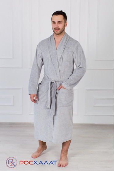 Мужской велюровый халат с шалькой меланжевый
