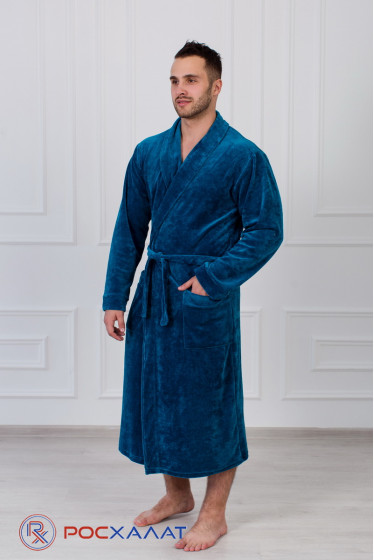 Мужской велюровый халат с шалькой темно-бирюзовый