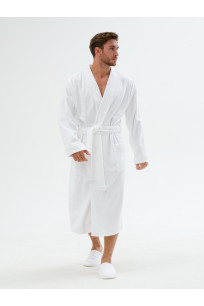 Мужской махровый халат с планкой белый 