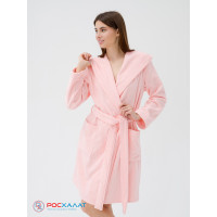 Махровый женский укороченный халат с капюшоном Розовый