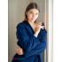 Махровый женский укороченный халат с капюшоном Темно-синий МЗ-01 (88)