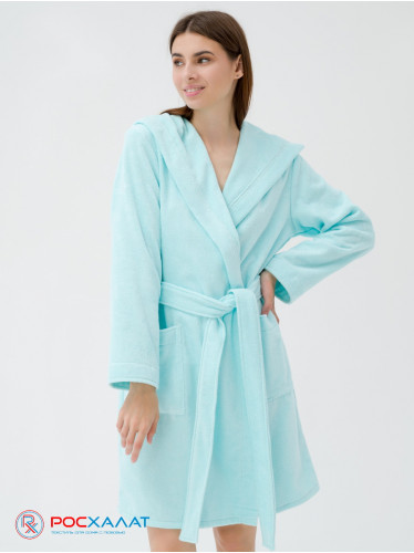 Махровый женский укороченный халат с капюшоном Морская волна МЗ-01 (58)