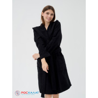 Махровый женский укороченный халат с капюшоном Черный