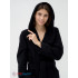 Махровый женский укороченный халат с капюшоном Черный МЗ-01 (100)