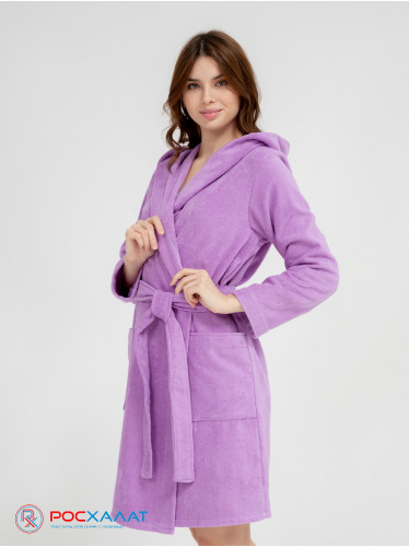 Махровый женский укороченный халат с капюшоном Сиреневый МЗ-01 (10)