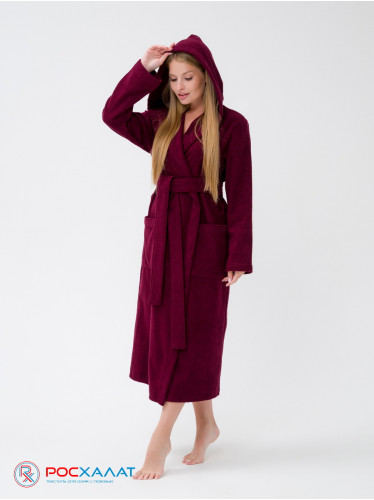 Женский халат с капюшоном темно-бордовый МЗ-06 (122)