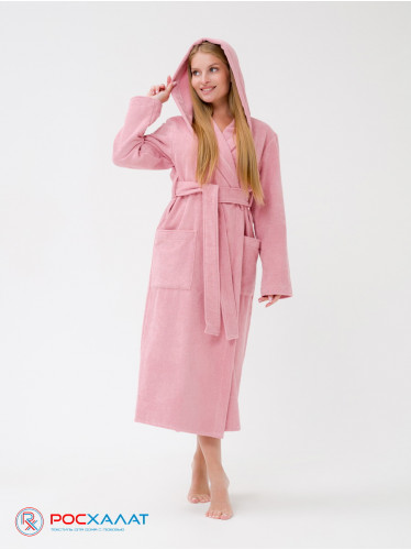 Женский халат с капюшоном пудрово-розовый МЗ-06 (102)