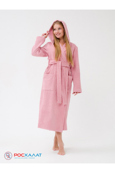 Женский халат с капюшоном пудрово-розовый