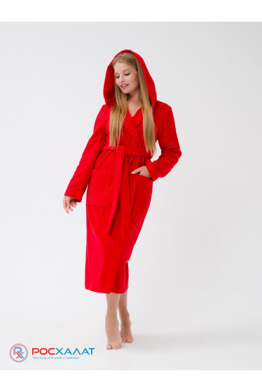 Женский халат с капюшоном красный