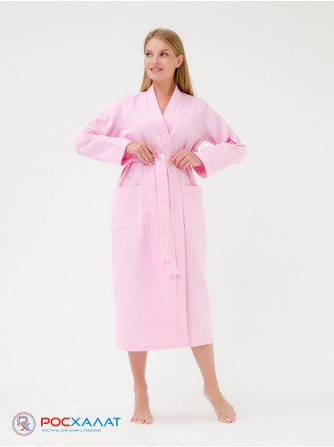 Женский вафельный халат с планкой светло-розовый В-02 (8)