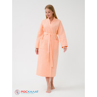 Женский вафельный халат с планкой нежно-персиковый