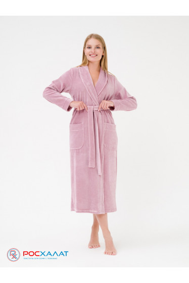 Женский велюровый халат с шалькой пастельно-лиловый