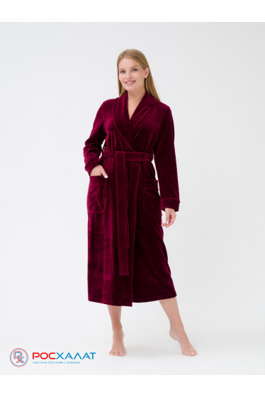 Женский велюровый халат с шалькой темно-бордовый