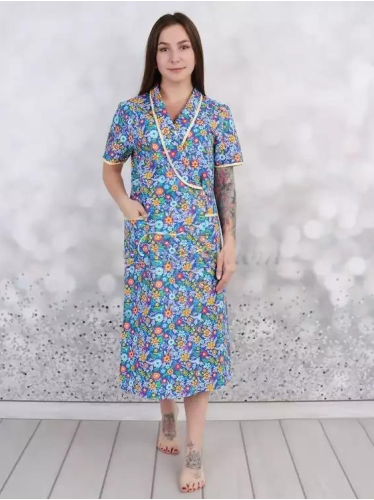 Женский бязевый халат на запах короткий рукав&nbsp;ХБЗ-01 (2)