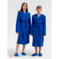 Подростковый махровый халат с капюшоном синий
