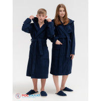 Подростковый махровый халат с капюшоном темно-синий