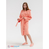 Подростковый махровый халат с капюшоном светло-коралловый
