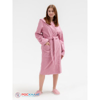 Подростковый махровый халат с капюшоном пудрово-розовый