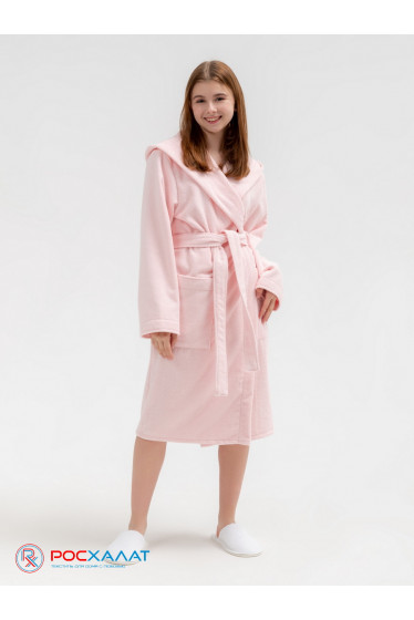 Подростковый махровый халат с капюшоном розовый