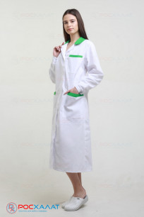 Женский медицинский халат с зеленой отделкой ТИСИ с ВО белый