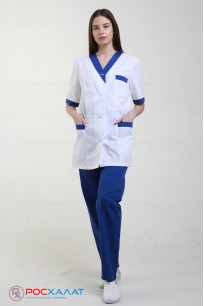 Женский медицинский костюм с отделкой, куртка и брюки белый