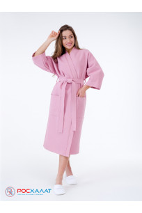 Вафельный халат Кимоно унисекс "Ромбы" пудрово-розовый
