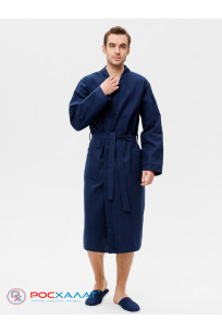 Мужской вафельный халат с планкой темно-синий