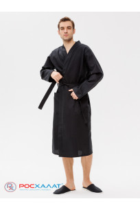 Мужской вафельный халат с планкой черный
