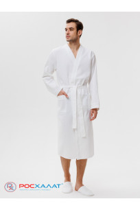 Мужской вафельный халат с планкой белый