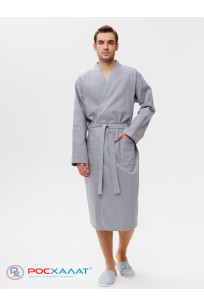 Мужской вафельный халат с планкой серый