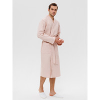 Мужской вафельный халат с планкой бежевый