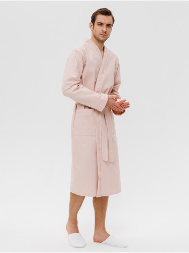 Мужской вафельный халат с планкой бежевый В-03 (31)