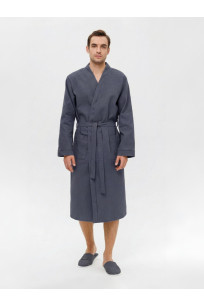 Мужской вафельный халат с планкой маренго