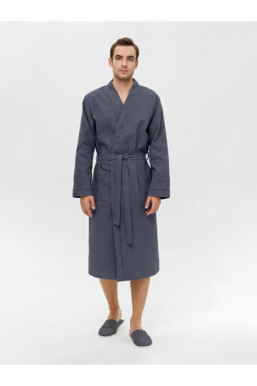 Мужской вафельный халат с планкой маренго