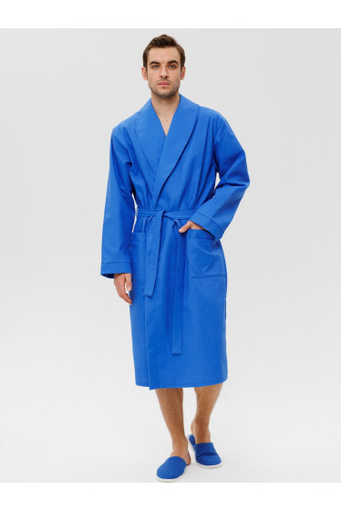 Мужской вафельный халат с шалькой синий