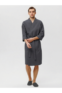 Мужской укороченный вафельный халат с планкой маренго