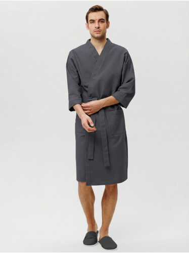 Мужской укороченный вафельный халат с планкой маренго&nbsp;В-05 (33)