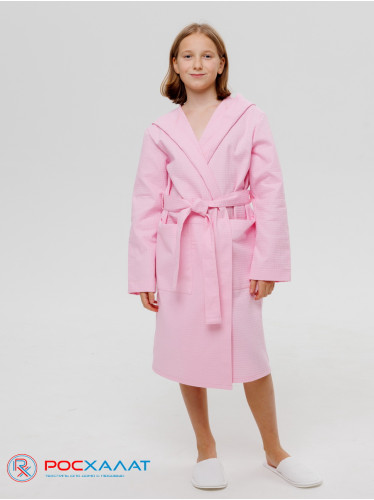 Подростковый вафельный халат с капюшоном светло-розовый В-18 (8)