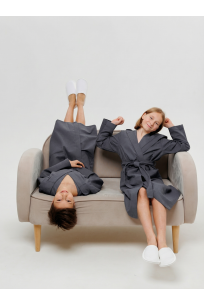 Подростковый вафельный халат с капюшоном темно-серый