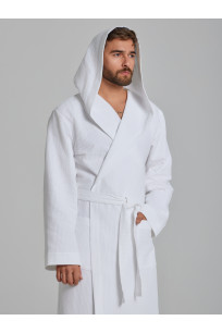 Мужской вафельный халат с капюшоном "Ромбы" белый